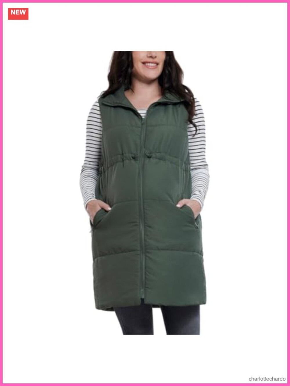 Sleeveless Long Quilted Puffer Vest Zip Pockets Maternity